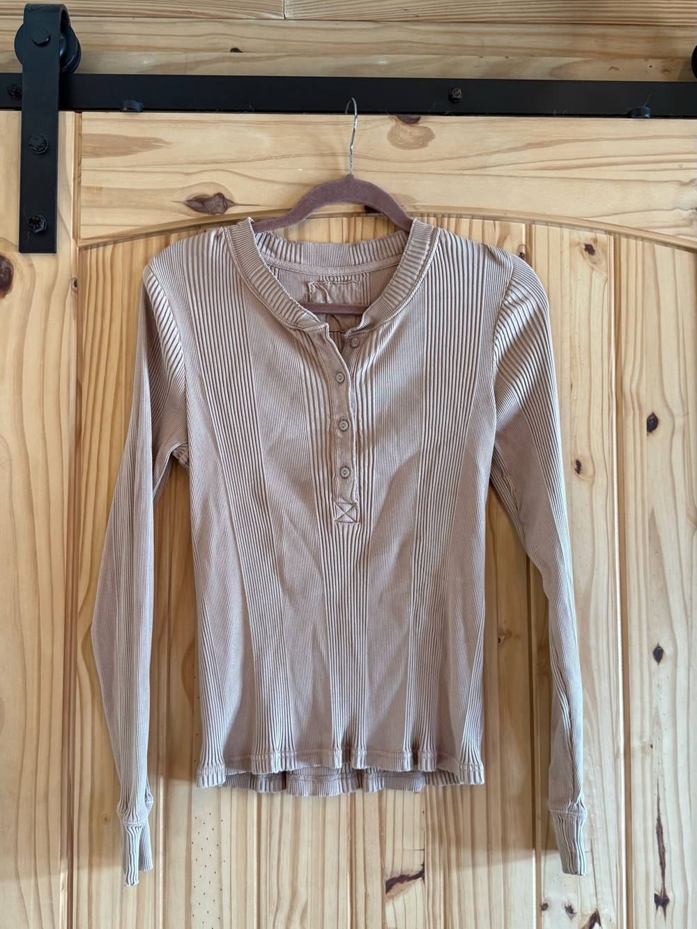 Aeropostale Beige Ribbed Henley Long-Sleeve Top
